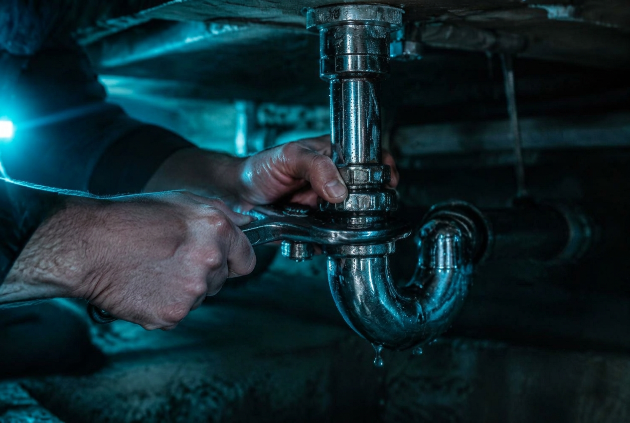 Plumber repairing a pipe